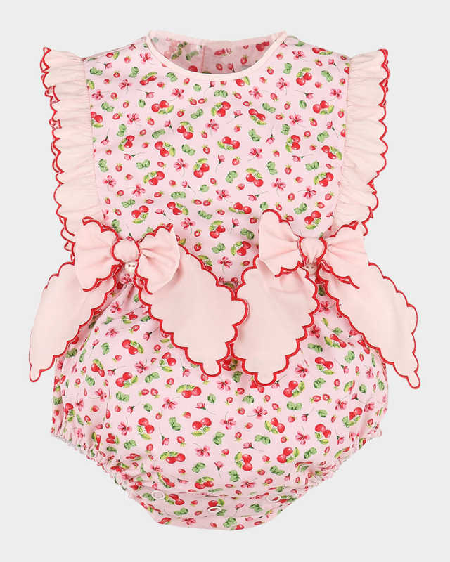 Girl's Cherry-Print Bubble Romper, Size 6M-24